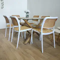 GENERICO - Comedor Medlock Vidrio 140x90 + 6 sillas Delta Blanco
