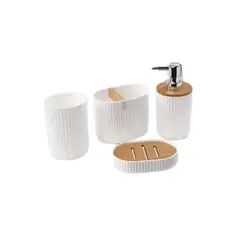 GENERICO - Set De Baño 4 Piezas Ducha Elegante Bambu Dispensadores