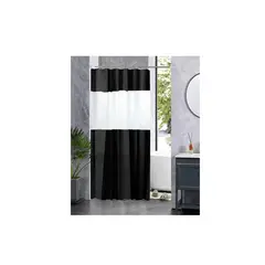 GENERICO - Cortina De Baño Negra Medidas 180x200 + 12 Ganchos Negros