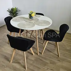 CORI CORI - Comedor Mesa Eames Blanca 100cm + 4 Sillas Mariposa Velvet Negro
