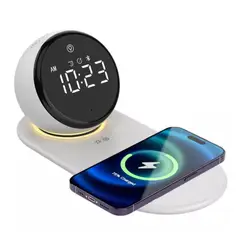 OEM - RELOJ DIGITAL CON CARGADOR INALAMBRICO Y PARLANTE BLUETOOTH