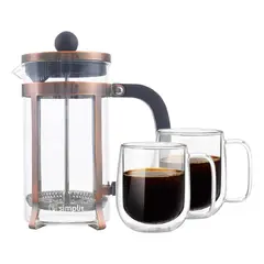 SIMPLIT - Pack Cafetera Francesa 600 ml + Set 2 Tazas 300 ml