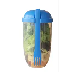 GENERICO - Vaso Ensaladera con tapas y tenedor Celeste