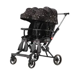 LUBABYCAS - Coche Doble con Mesita de Comer Reclinable Negro