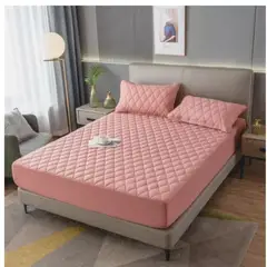 GENERICO - Cubre Colchón Protector Impermeable 2 Plazas Rosa