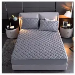 GENERICO - Cubrecolchon Impermeable 2 Plazas + 2 Fundas de Almohadas Gris