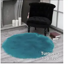 GENERICO - Alfombra redonda 120 x 120 Mod Piel de Oveja Turquesa