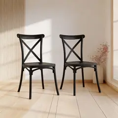 VENHOOUSE - Pack 2 Silla Crossback Para Comedor De Polipropileno Negro