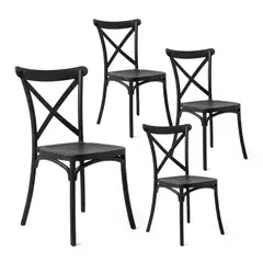VENHOOUSE - Pack 4 Sillas Comedor Terraza Exterior Polipropileno Apilables Resistentes Crossback Negras