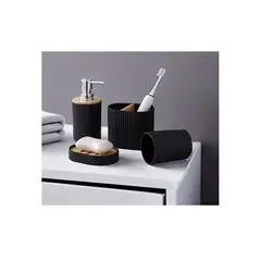 GENERICO - Set De Baño 4 Piezas Ducha Elegante Bambu Dispensadores