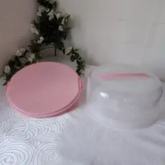 GENERICO - Porta Pasteles Portátil con Manilla + Tapa 32cm - Rosado