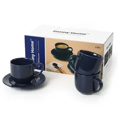 DANNY HOME - Set 6 Tazas de Cafe con Platillo Azul Oscuro 120 cc