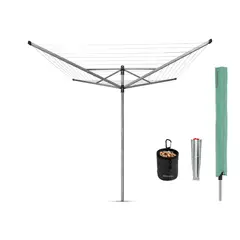 BRABANTIA - Tendedero paraguas rotatorio Lift-O-Matic 50 Mt + soporte jardín + Acc. Metallic Grey - Gris