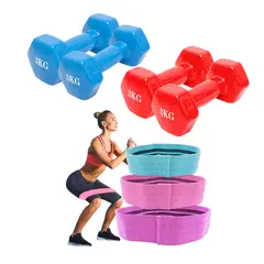 GENERICO - Pack Bandas Elásticas X3 + 2 Mancuernas 3 Kg C/u Resistencia