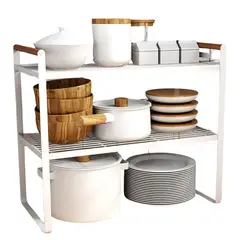 BAZUCA - Repisa Organizador Cocina Acero Madera 2 Niveles 54cm Ancho Blanco