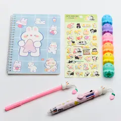 GENERICO - Cuaderno Kute Kawaii con set de lápices y destacador