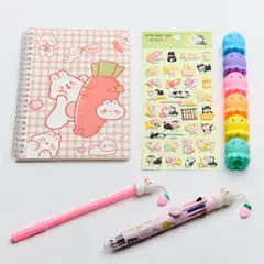 GENERICO - Cuaderno Kute Kawaii con set de lápices y destacador