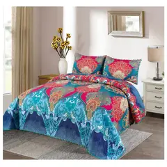COMPRAPO - Cubrecama Quilt Multicolor Bohemian Pompones 2 Plazas + 2 Fundas