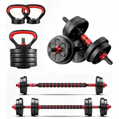 YEP S - Set Mancuernas 10 Kg Convertible A Barra Kettlebell 3 En 1 - Rojo