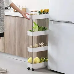 GENERICO - Estante cocina baño Organizador Carrito 4 Niveles Delgado Blanco ajustable