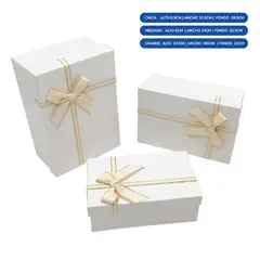GENERICO - Caja Rectangular Triple Blanco Con Lazo