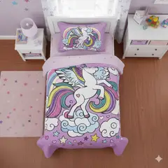 GENERICO - CUBRECAMA QUILT PARA NIÑA 1.5 PLAZA DISEÑO UNICORNIO ARCOIRIS