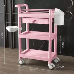 GENERICO - Carro Ayudante Plástico Para Peluquería Barbería Rosa