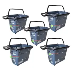 GENERICO - Pack 5 Canastos Cesta Compras Supermercado Con Ruedas Gris