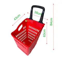 GENERICO - Canasto Plástico Cesta De Compras Con Ruedas Rojo 84cm