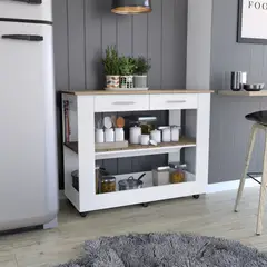 FMFURNITURE - Isla De Cocina 2 Cajones Blanco 160.7x70x36.3 cm