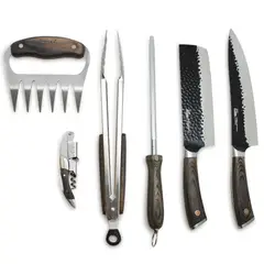 WAYU - Set Parrillero Asado Profesional Cuero Premium 6 Piezas