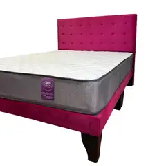 FLOBAL - Cama Europea 2 Plazas Base Dividida + Respaldo Abotonado Fucsia