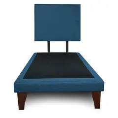 GENERICO - Base Cama Europea 1.5 Plazas Con Respaldo Azul Liso