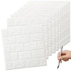 EVERSO - Pack 10 Lamina Papel Mural Autoadhesivo 3d Ladrillo 70 x 77 cm Blanco