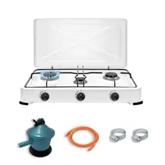 UTILISIMO - Cocina Encimera a Gas Licuado 3 Platos Blanca + KIT de instalación