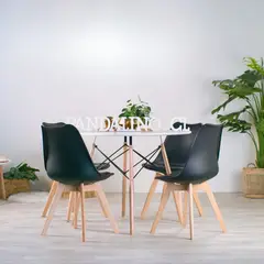 PANDALINO - Juego Comedor Moderno Mesa Redonda Blanca 80cm + 4 Sillas Tulip negro