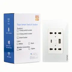 SMART LIFE - Enchufe Inteligente Wifi Doble + Usb Y Tipo C- Placa Vidrio- Blanco