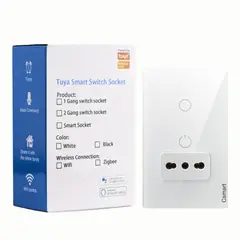 SMART LIFE - Interruptor Inteligente Wifi Placa Vidrio 1 Canal + Enchufe- Blanco