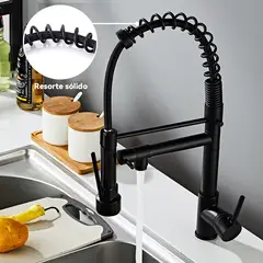 LEFORGE - LLave Cocina Giratoria Monomando Triple Lavaplatos Flexible Negro