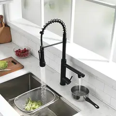 LEFORGE - LLave Cocina Giratoria Monomando Triple Lavaplatos Flexible Negro