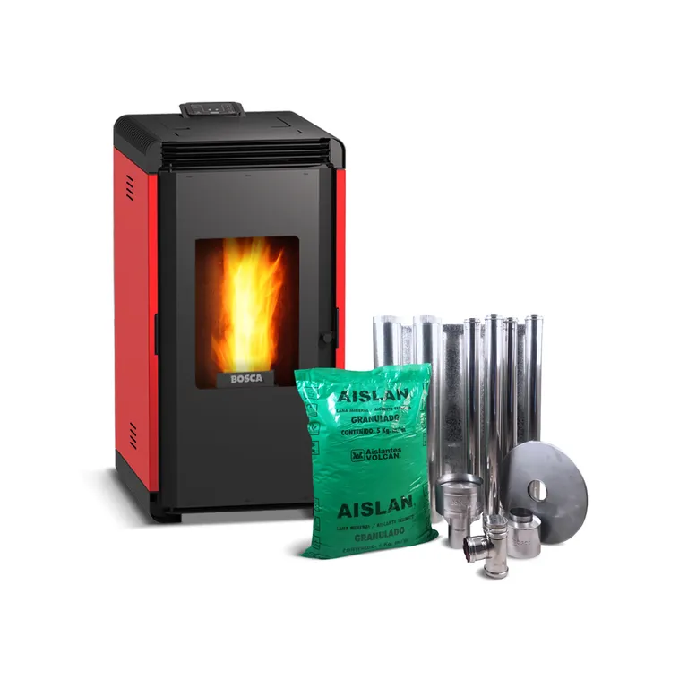 Estufa a pellet Hera+ Rojo + kit de Instalación