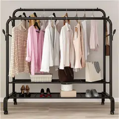 GENERICO - PERCHERO DOBLE BARRA ORGANIZADOR DE ROPA CON RUEDA