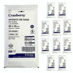 CRANBERRY - Apósito Gasa No Tejida + Algodón Estéril 20x25 Bolsa 10 Un