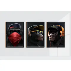 GENERICO - Cuadros Decorativos Simios Pack X 3 Uds 35x50 Cm C/u