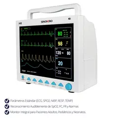 SINOHERO - Monitor Multiparámetro H8 12.1” TFT ECG SpO2 NIBP Adulto Pediátrico Neonatal