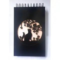 GENERICO - Croquera Gato Pajarito con tapa de madera negro