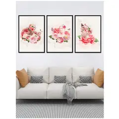 GENERICO - Cuadros Decorativos Escultura Griega Con Flores Pack X 3 Uds. 35x50 Cm C/u