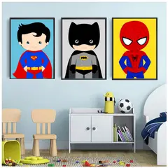 GENERICO - Cuadros Decorativos Superhéroe Pack X 3 Uds 35x50 Cm C/u