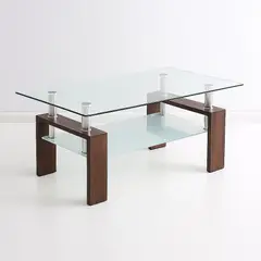 KLIK - Mesa de centro para living rectangular de vidrio y madera oscura