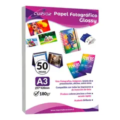 CURSOR - Papel fotografico Glossy A3 180G 50H - Blanco